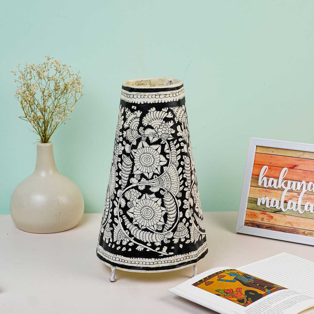 Medium Hand Painted Tholu Bommalata Tabletop Lamp | 13 inches