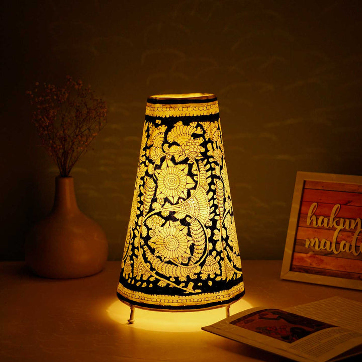 Medium Hand Painted Tholu Bommalata Tabletop Lamp | 13 inches