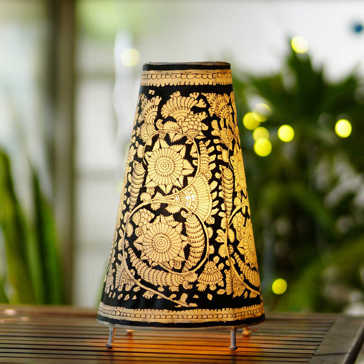 Medium Hand Painted Tholu Bommalata Tabletop Lamp | 13 inches