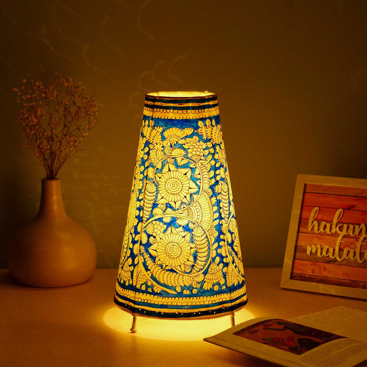 Medium Hand Painted Tholu Bommalata Tabletop Lamp | 13 inches