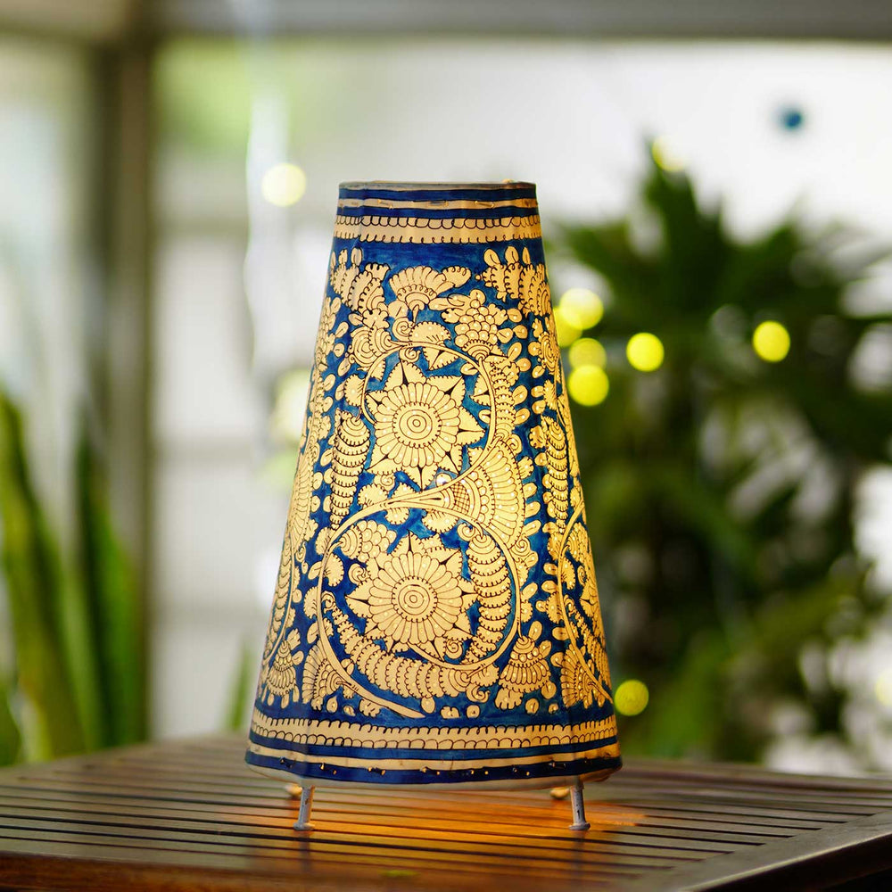 Hand Painted Parchment Leather Tholu Bommalata Wall Mounted Lamp | 4 inches - Zwende