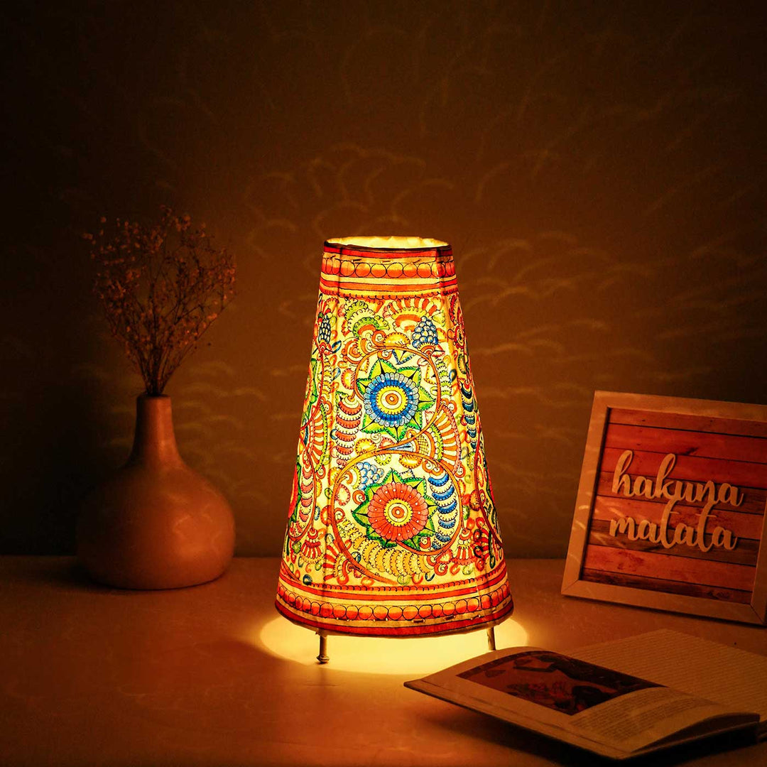 Medium Hand Painted Tholu Bommalata Tabletop Lamp | 13 inches