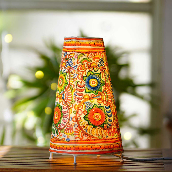 Medium Hand Painted Tholu Bommalata Tabletop Lamp | 13 inches