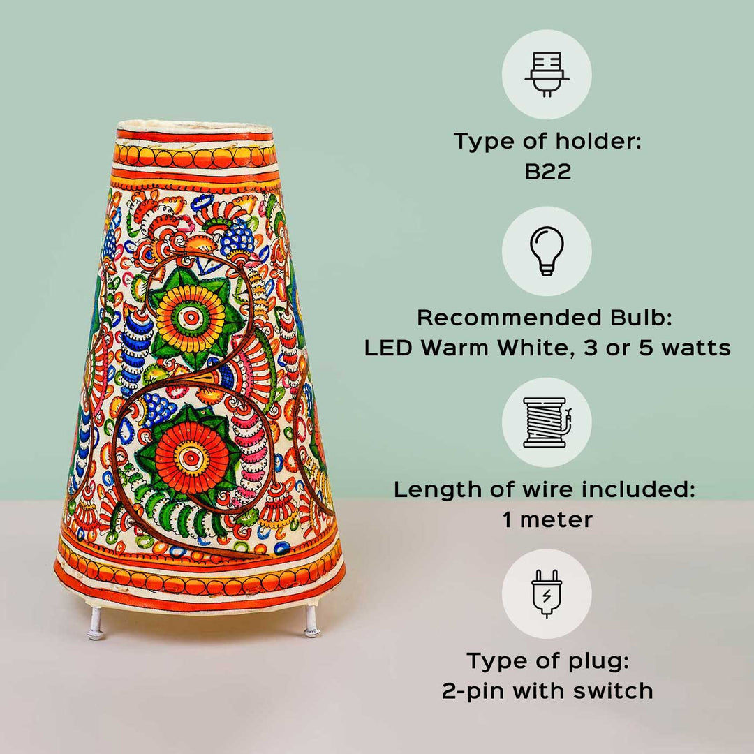 Medium Hand Painted Tholu Bommalata Tabletop Lamp | 13 inches