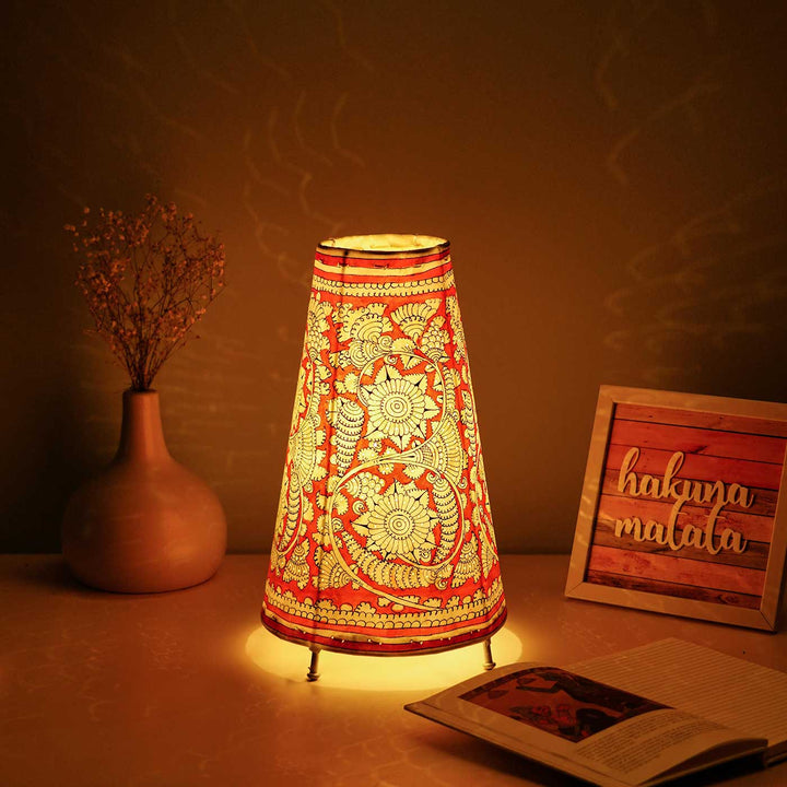 Medium Hand Painted Tholu Bommalata Tabletop Lamp | 13 inches