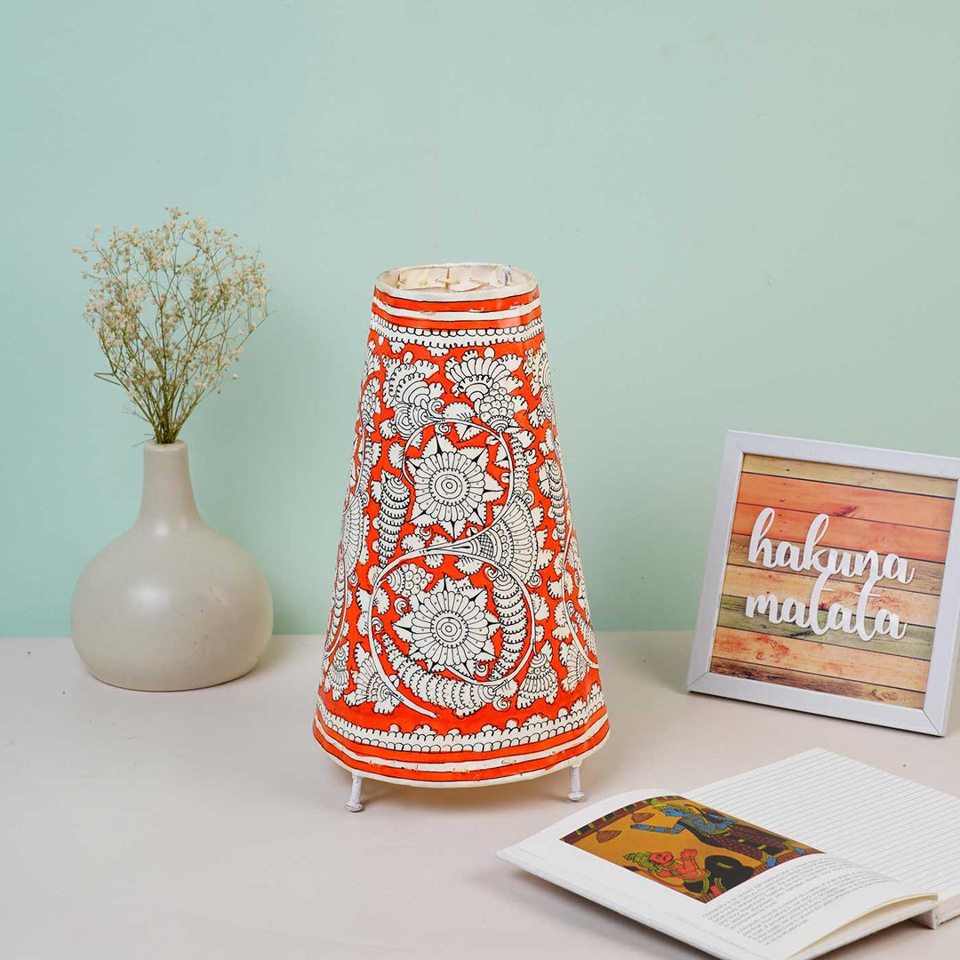 Medium Hand Painted Tholu Bommalata Tabletop Lamp | 13 inches