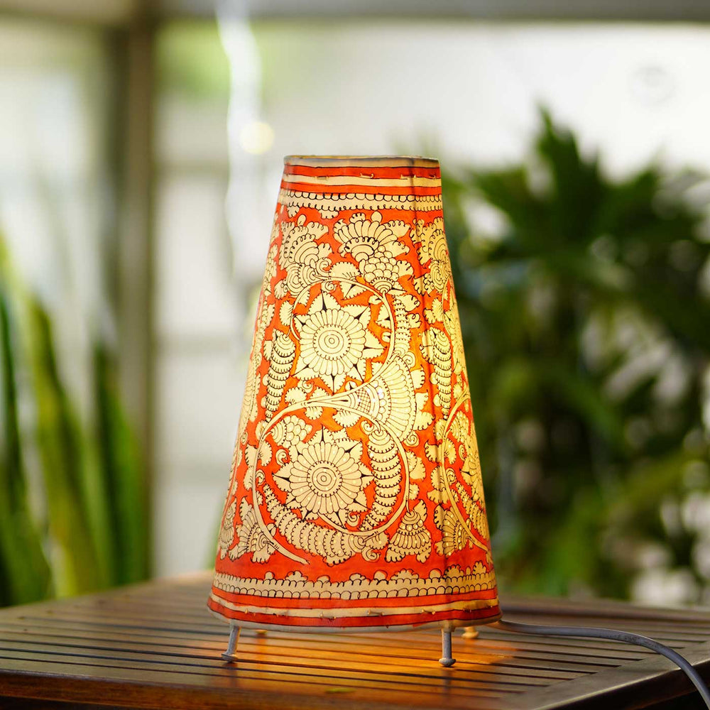 Doodle Peacock & Doodle Flower Prism Tholu Bommalata Tabletop Lamp | 11 inches - Zwende