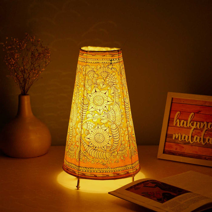 Medium Hand Painted Tholu Bommalata Tabletop Lamp | 13 inches