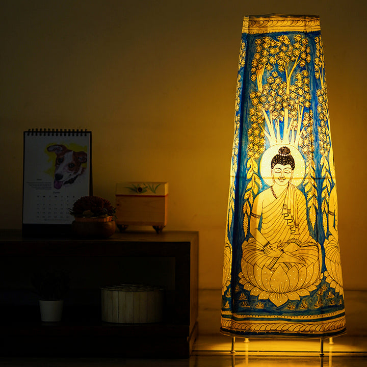 Buddha Hand Painted Tholu Bommalata Tall Floor Lamp | 27 inches