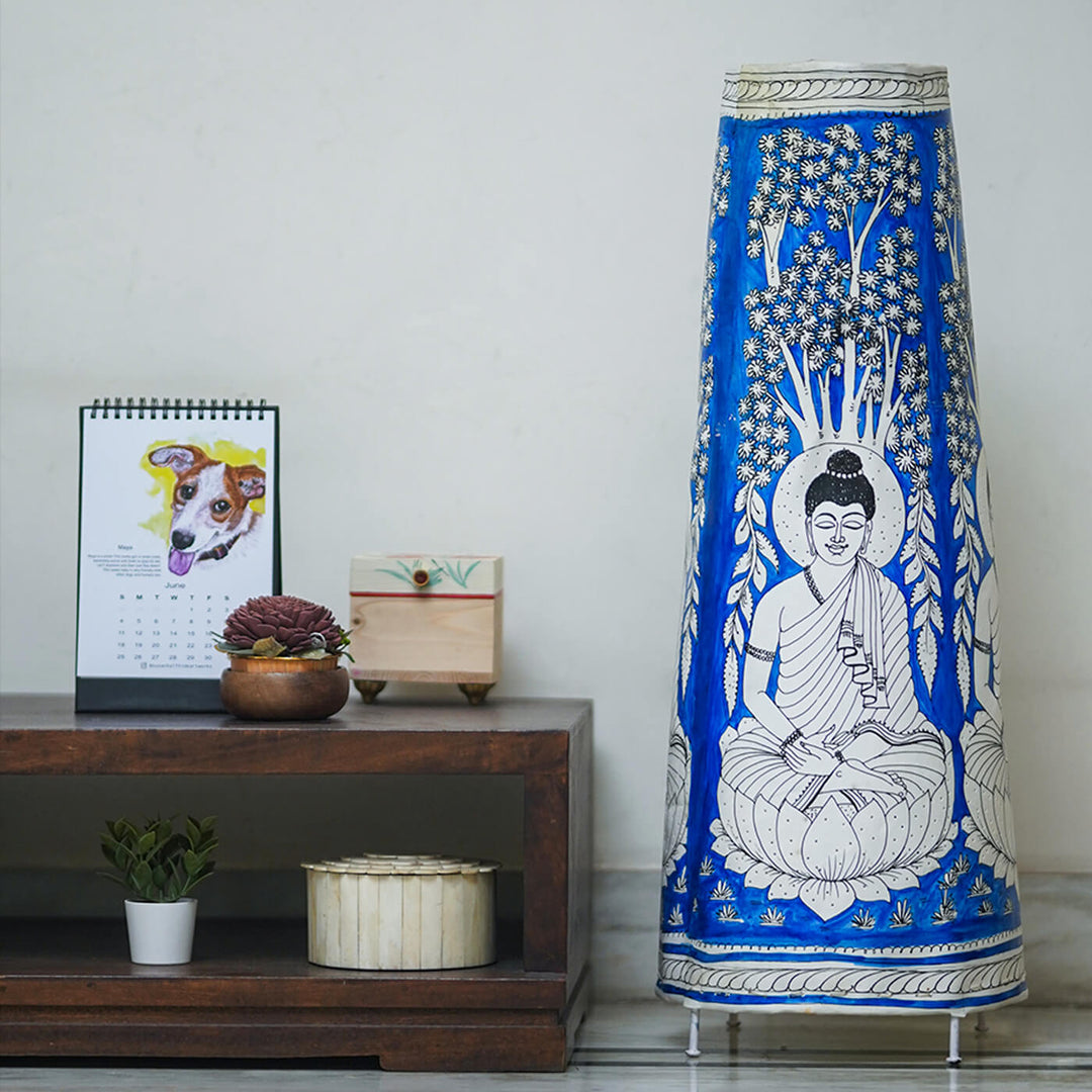 Buddha Hand Painted Tholu Bommalata Tall Floor Lamp | 27 inches