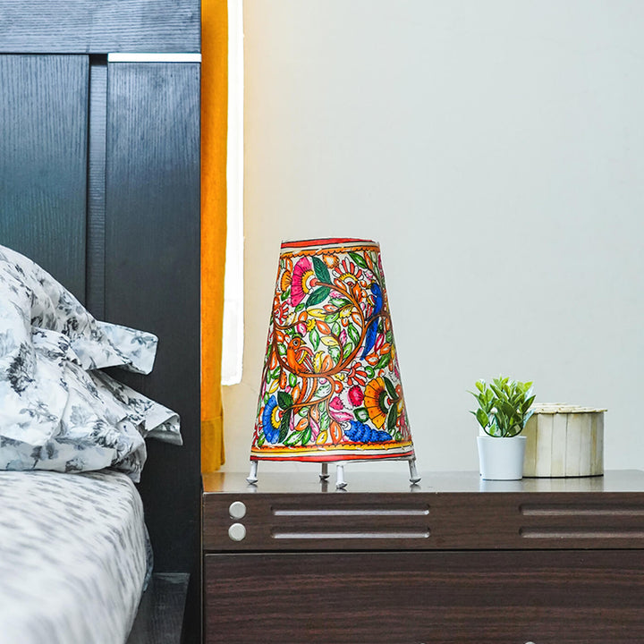 Vibrant Peacock Hand Painted Tholu Bommalata Small Tabletop Lamp | 9 inches - Zwende