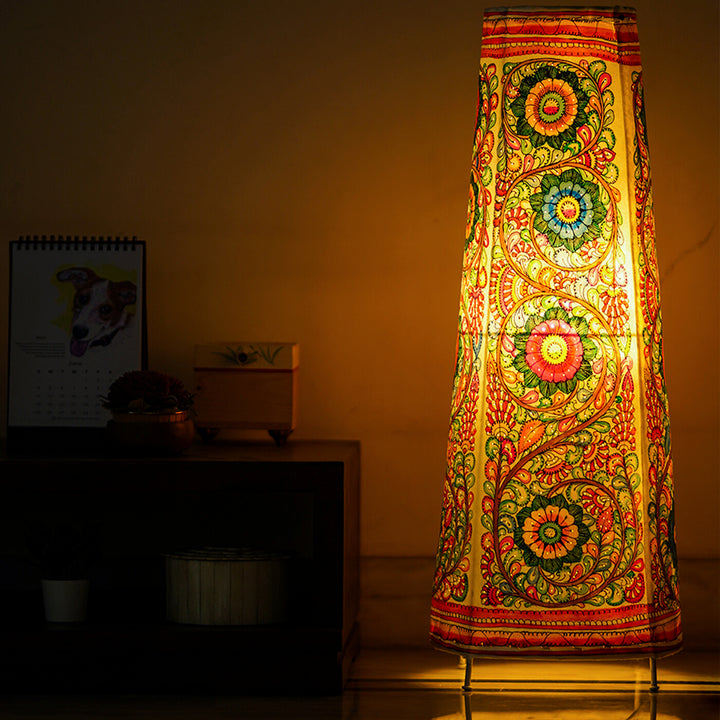 Hand Painted Flower Tholu Bommalata Tall Floor Lamp | 27 inches