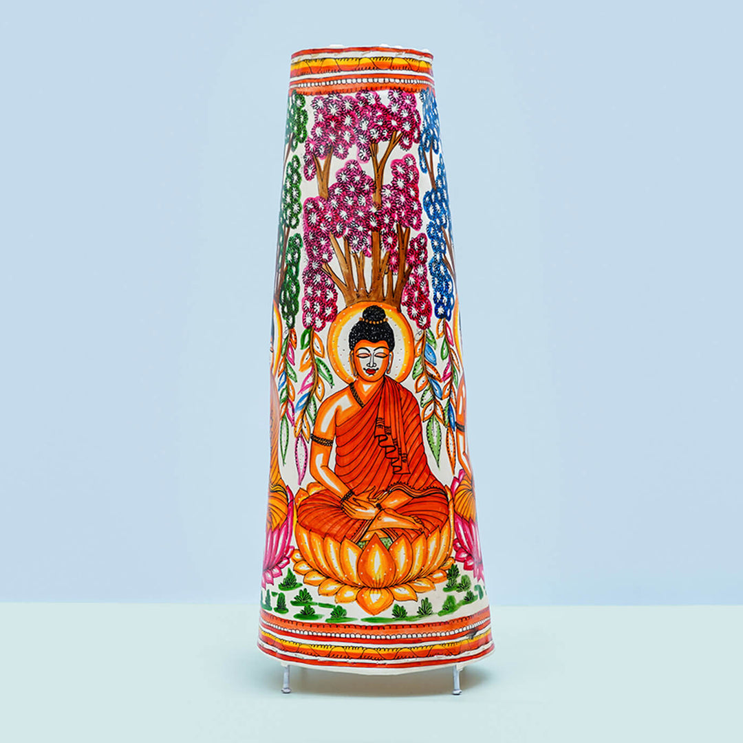 Buddha Hand Painted Tholu Bommalata Tall Floor Lamp | 27 inches