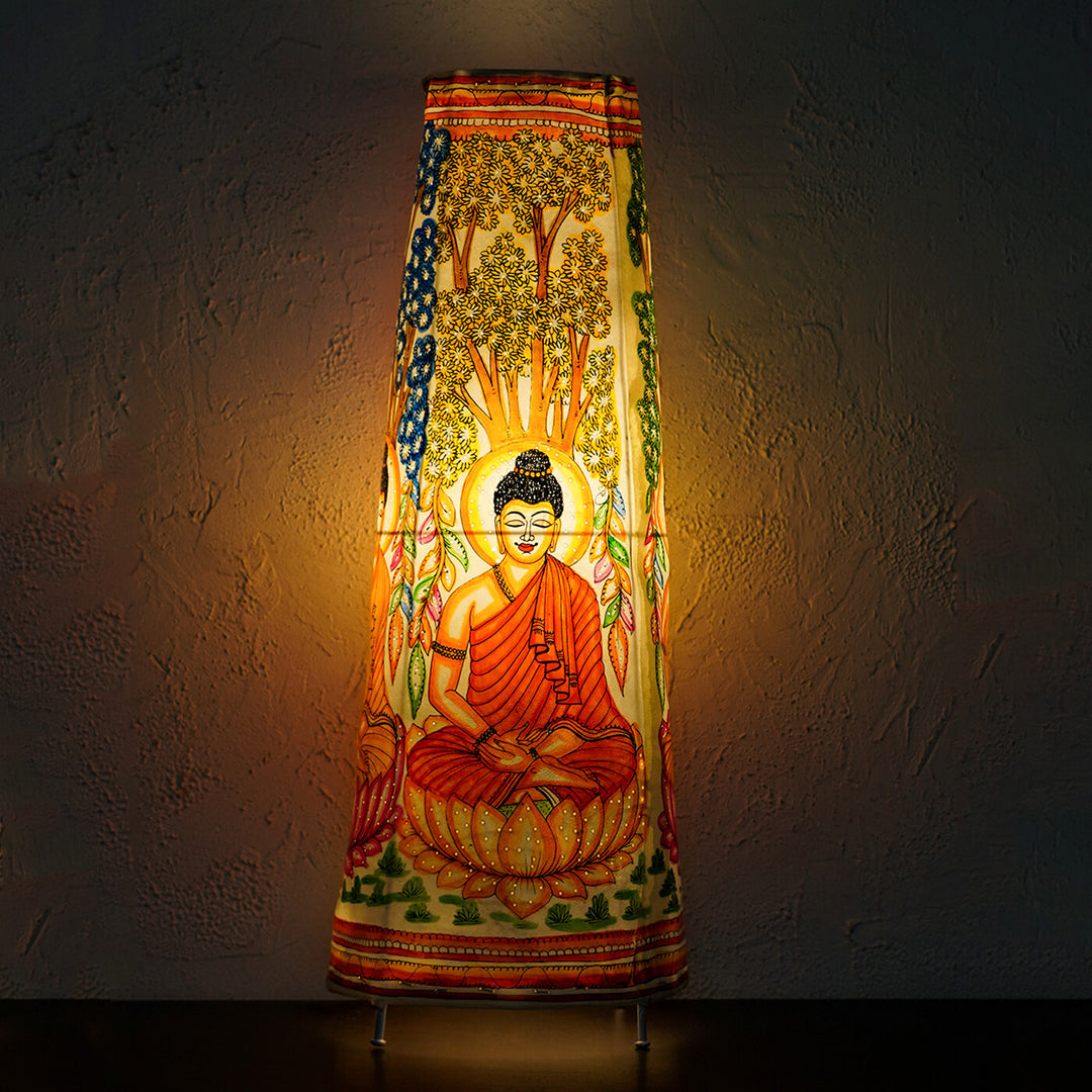 Buddha Hand Painted Tholu Bommalata Tall Floor Lamp | 27 inches