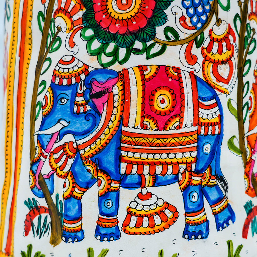 Colourful Elephant Hand Painted Tholu Bommalata Tall Floor Lamp | 27 inches
