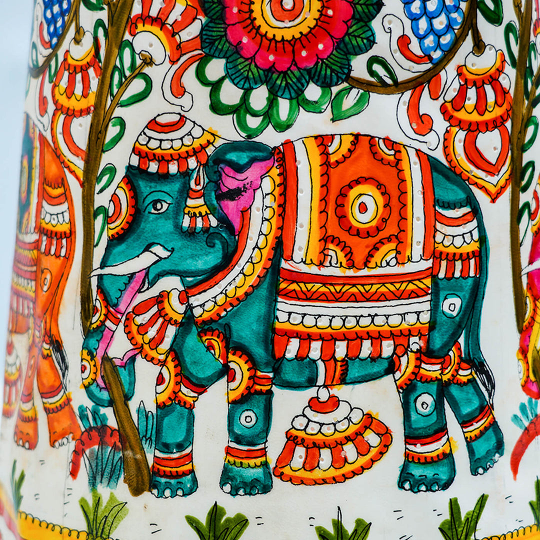 Colourful Elephant Hand Painted Tholu Bommalata Tall Floor Lamp | 27 inches