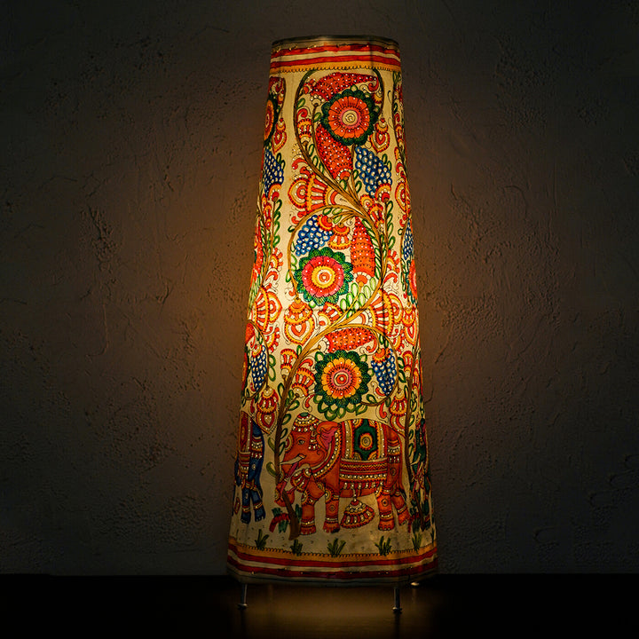 Colourful Elephant Hand Painted Tholu Bommalata Tall Floor Lamp | 27 inches