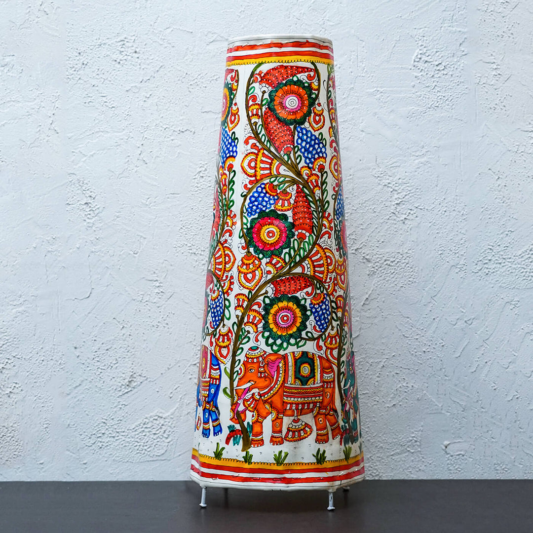 Colourful Elephant Hand Painted Tholu Bommalata Tall Floor Lamp | 27 inches