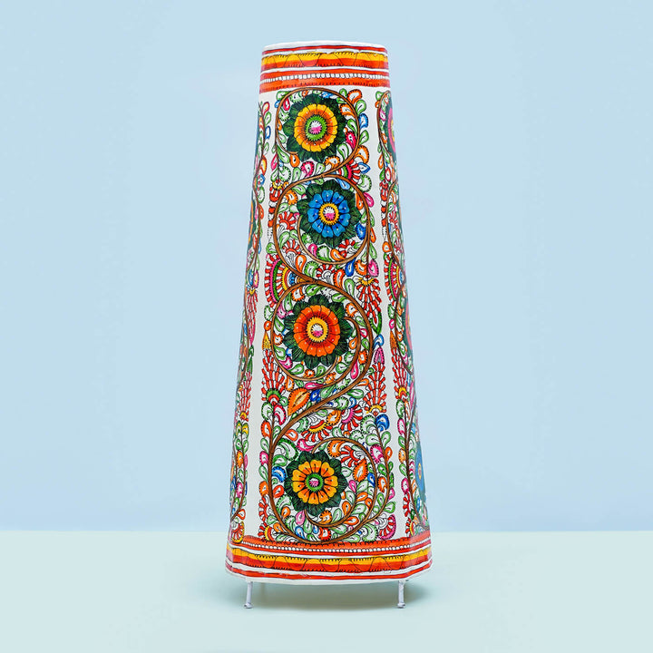 Hand Painted Flower Tholu Bommalata Tall Floor Lamp | 27 inches