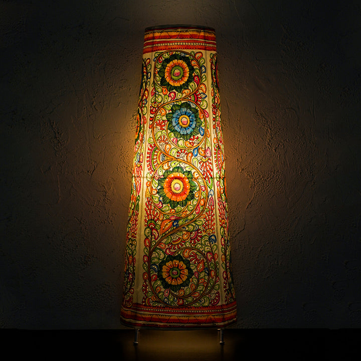 Hand Painted Flower Tholu Bommalata Tall Floor Lamp | 27 inches