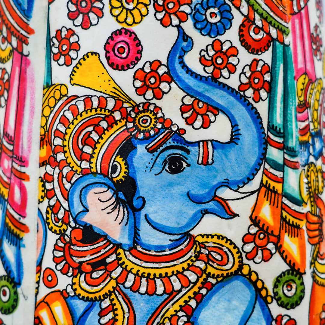 Vibrant Ganesha Hand Painted Tholu Bommalata Tall Floor Lamp | 27 inches