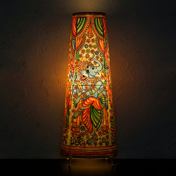 Vibrant Ganesha Hand Painted Tholu Bommalata Tall Floor Lamp | 27 inches