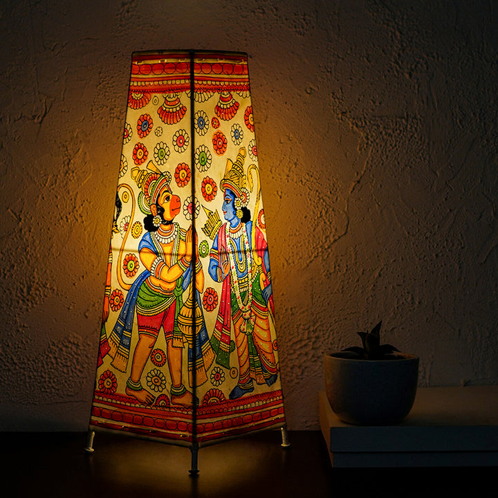 Ramayana Hand Painted Tholu Bommalata Trapezium Lamp | 17 inches