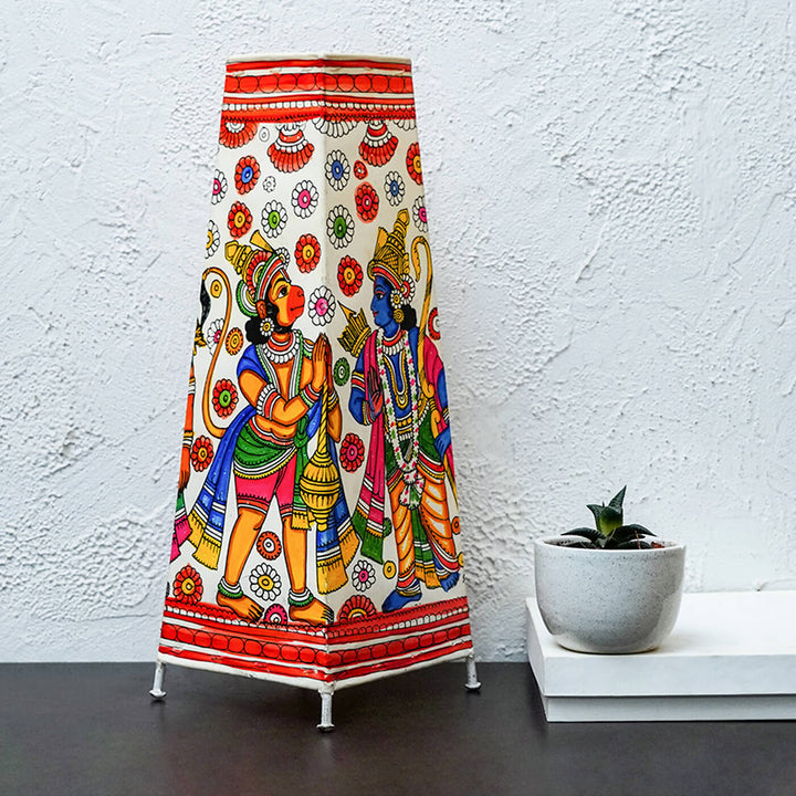 Ramayana Hand Painted Tholu Bommalata Trapezium Lamp | 17 inches