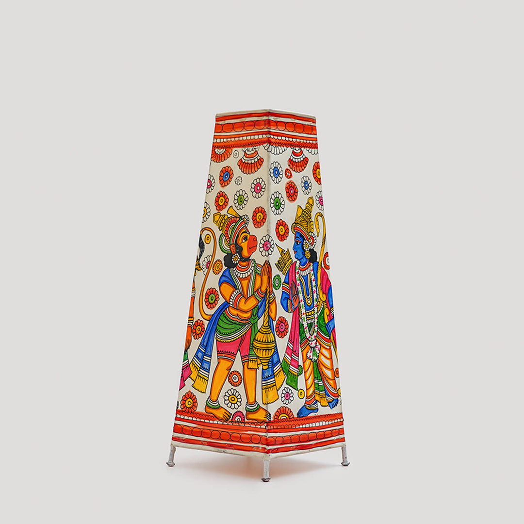 Ramayana Hand Painted Tholu Bommalata Trapezium Lamp | 17 inches