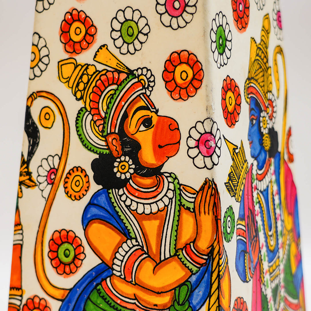 Ramayana Hand Painted Tholu Bommalata Trapezium Lamp | 17 inches