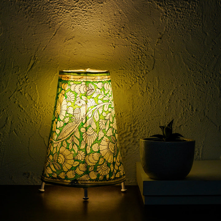 Vibrant Peacock Hand Painted Tholu Bommalata Small Tabletop Lamp | 9 inches - Zwende