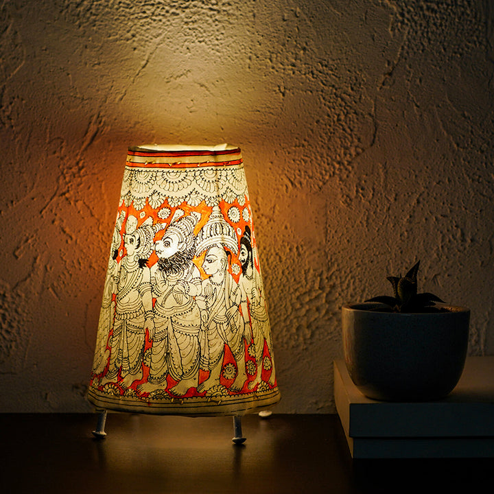Hand Painted Tholu Bommalata Small Tabletop Lamp | 9 inches