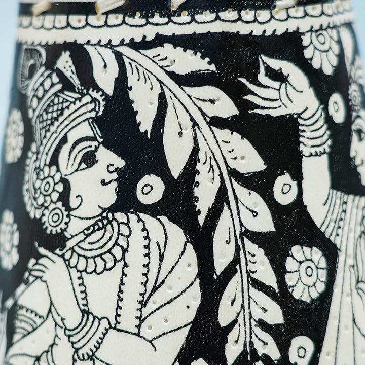Radha Krishna Small Hand Painted Tholu Bommalata Tabletop Lamp | 9 inches