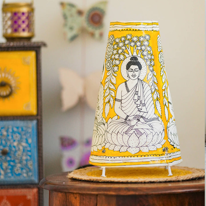 Buddha Hand Painted Tholu Bommalata Medium Tabletop Lamp | 13 inches