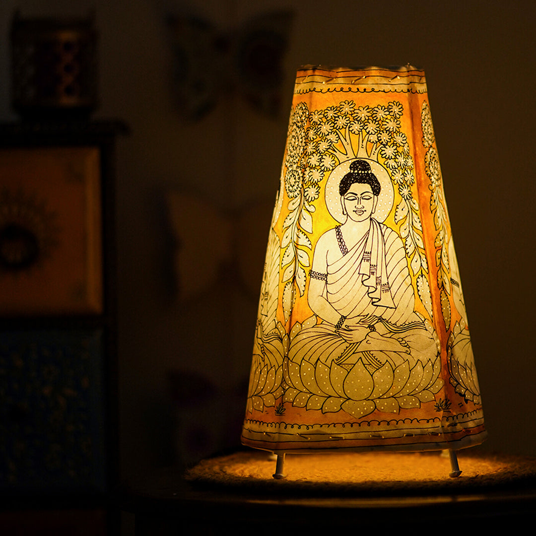 Buddha Hand Painted Tholu Bommalata Medium Tabletop Lamp | 13 inches