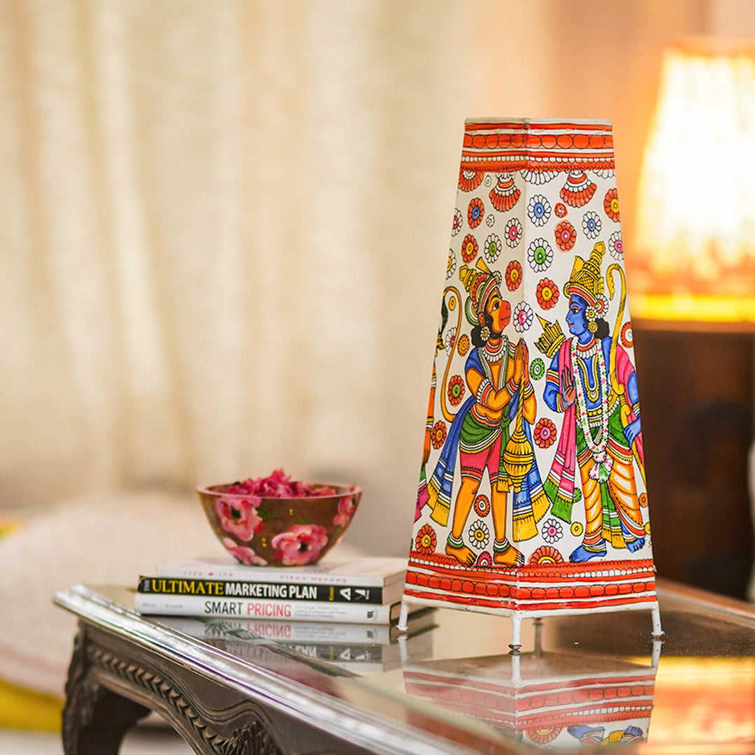 Ramayana Hand Painted Tholu Bommalata Trapezium Lamp | 17 inches