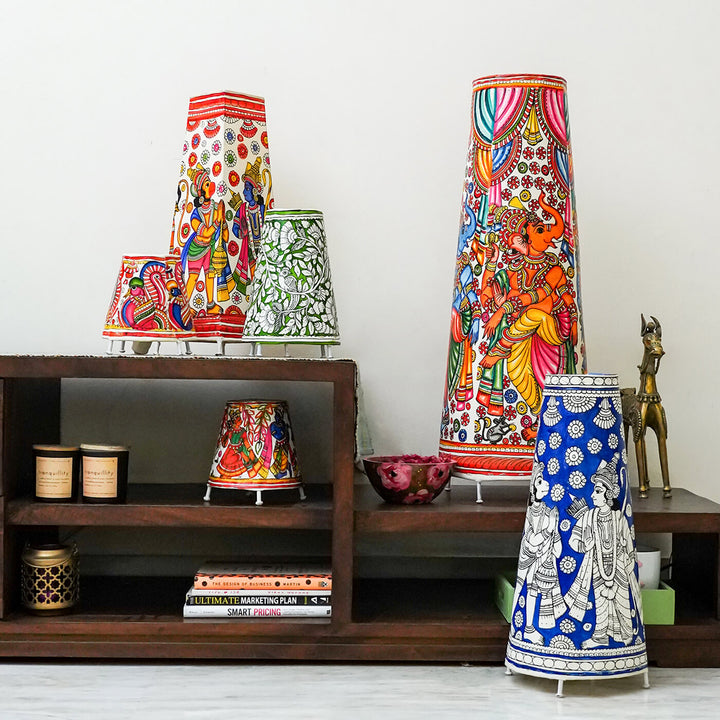 Ramayana Hand Painted Tholu Bommalata Trapezium Lamp | 17 inches