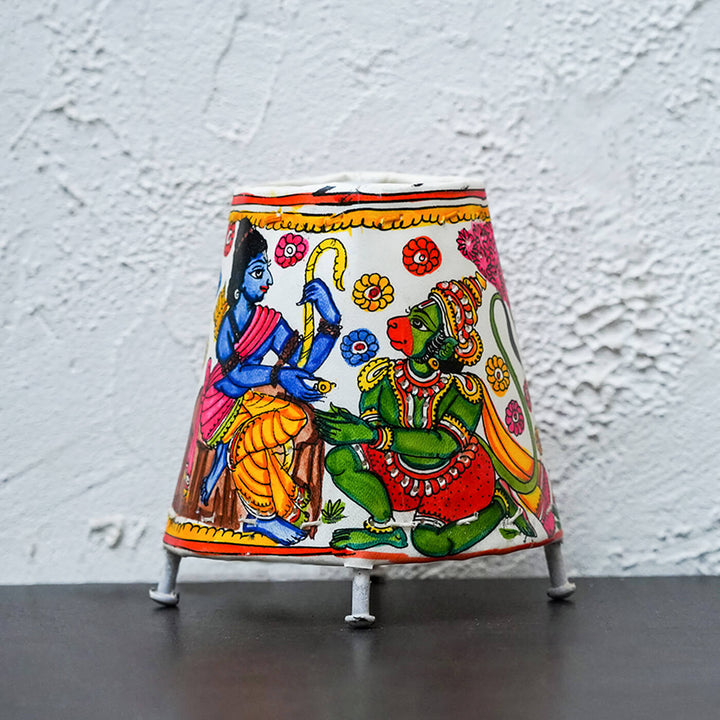 Rama Hanuman Small Hand Painted Tholu Bommalata Tabletop Lamp | 6 inches