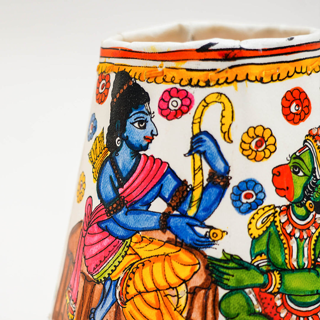 Rama Hanuman Small Hand Painted Tholu Bommalata Tabletop Lamp | 6 inches - Zwende