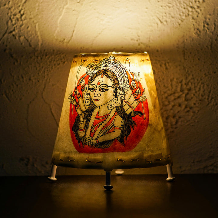 Durga Small Hand Painted Tholu Bommalata Tabletop Lamp | 6 inches