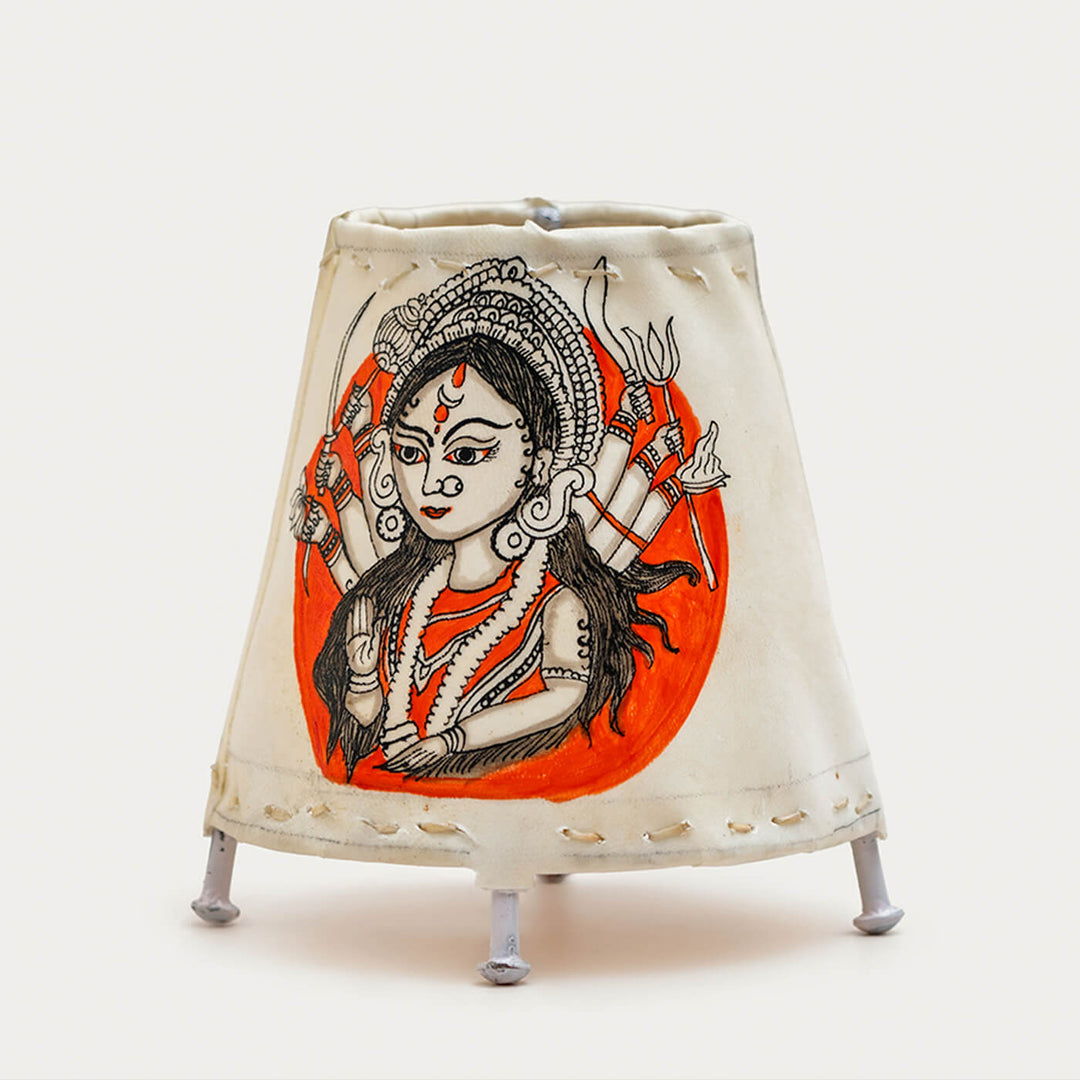 Durga Small Hand Painted Tholu Bommalata Tabletop Lamp | 6 inches