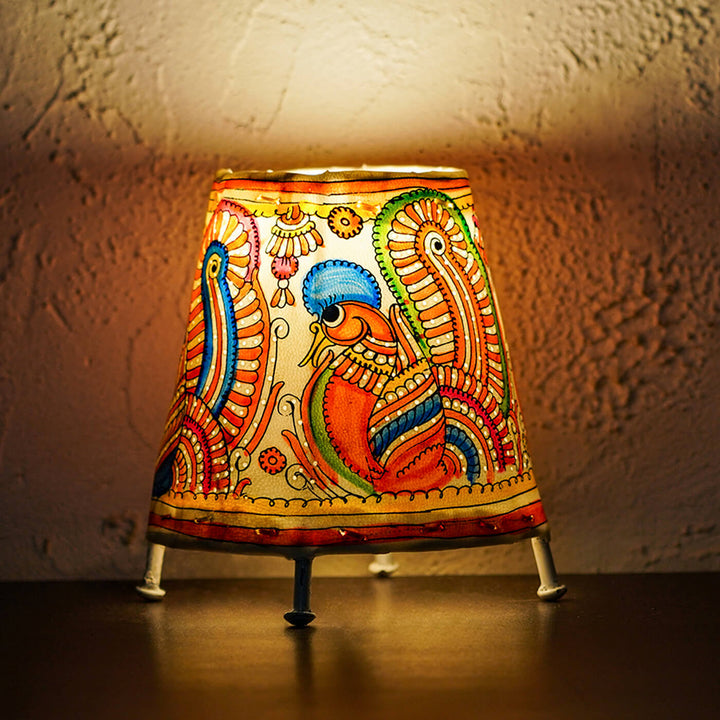 Vibrant Peacock Small Hand Painted Tholu Bommalata Tabletop Lamp | 6 inches