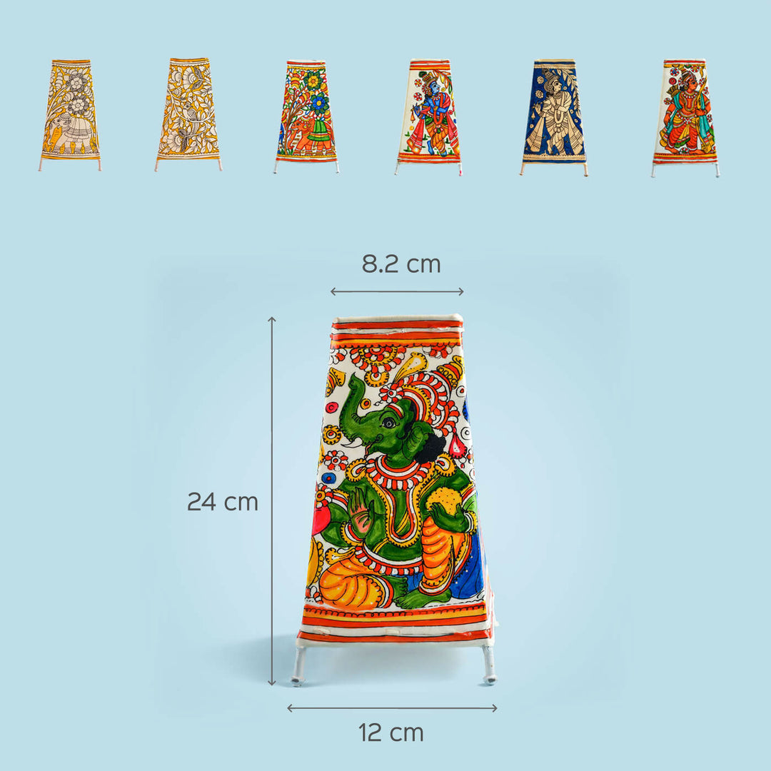 Multi-Coloured Krishna Hand Painted Tholu Bommalata Medium Tabletop Lamp | 9 inches