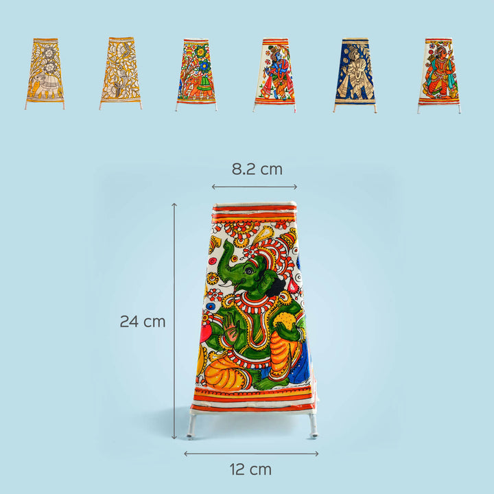 Multi-Coloured Krishna Hand Painted Tholu Bommalata Medium Tabletop Lamp | 9 inches