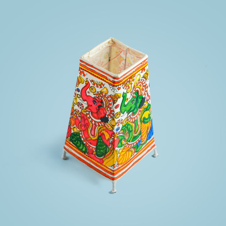 Multi-Coloured Ganesha Hand Painted Tholu Bommalata Medium Tabletop Lamp | 9 inches