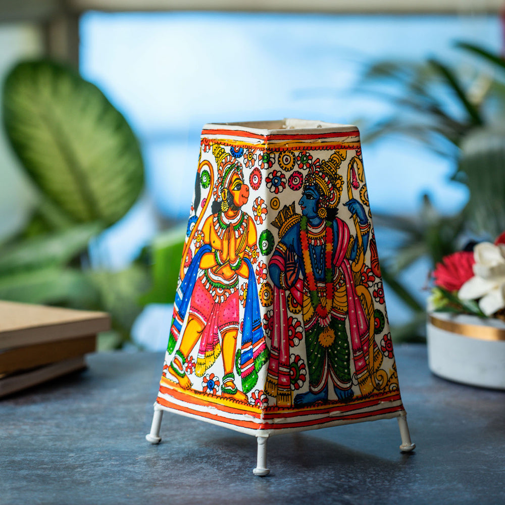 Doodle Peacock & Wanderlust Prism Tholu Bommalata Tabletop Lamp | 11 inches - Zwende