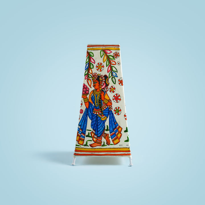 Krishna Leela Hand Painted Tholu Bommalata Tall Tabletop Lamp | 13 inches