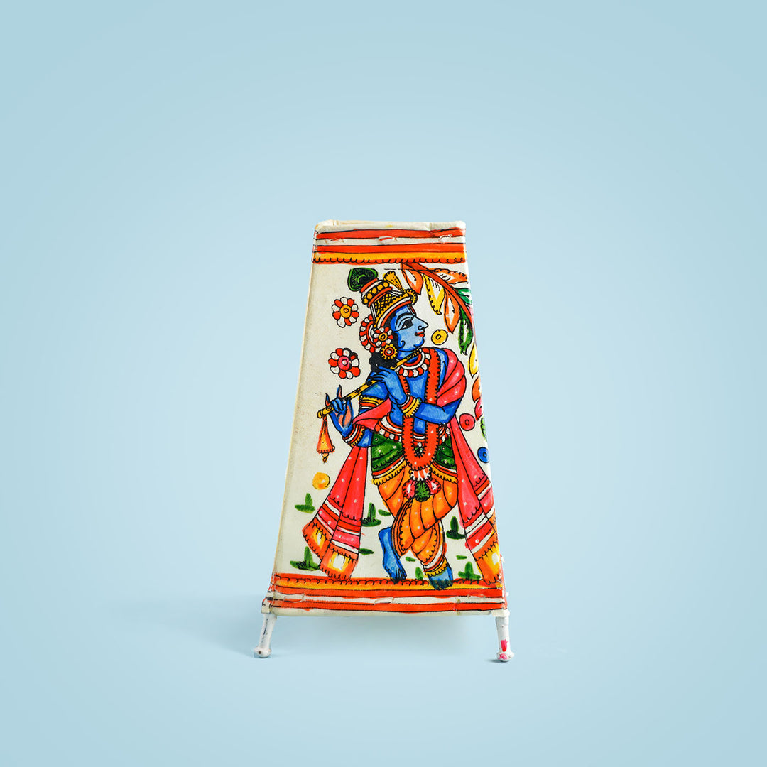 Multi-Coloured Krishna Hand Painted Tholu Bommalata Medium Tabletop Lamp | 9 inches