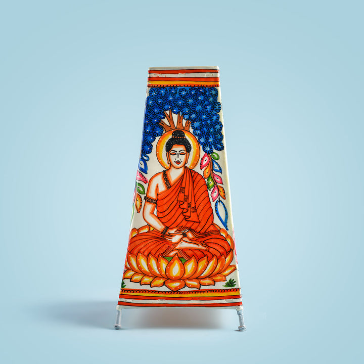 Vibrant Buddha Hand Painted Tholu Bommalata Tall Tabletop Lamp | 13 inches