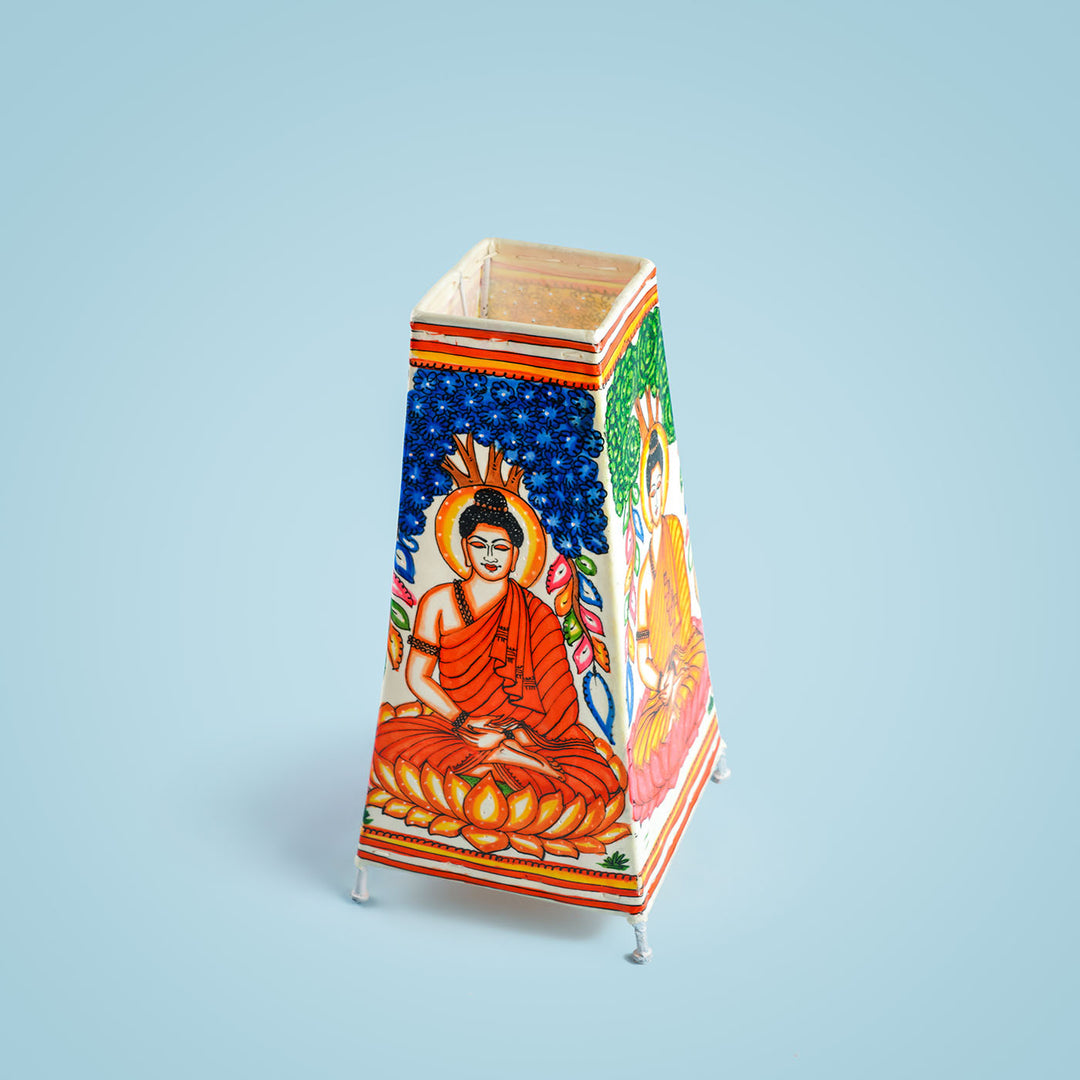 Vibrant Buddha Hand Painted Tholu Bommalata Tall Tabletop Lamp | 13 inches